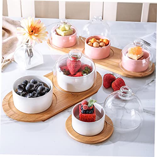 Hemoton 1 Set Dessert Cup Food Serving Tray Trifle Bowl Glass with Lid Mini Paper Cups Ramen Bowl with Lid Cake Server Mini Cake Stand Wood White Household Tableware Household Fruit Bowl