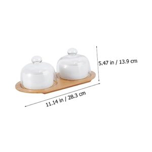 Hemoton 1 Set Dessert Cup Food Serving Tray Trifle Bowl Glass with Lid Mini Paper Cups Ramen Bowl with Lid Cake Server Mini Cake Stand Wood White Household Tableware Household Fruit Bowl