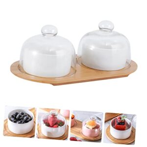 Hemoton 1 Set Dessert Cup Food Serving Tray Trifle Bowl Glass with Lid Mini Paper Cups Ramen Bowl with Lid Cake Server Mini Cake Stand Wood White Household Tableware Household Fruit Bowl