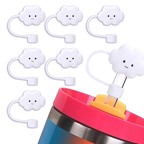 6Pcs Cloud Straw Covers Cap for Stanley Cup,Compatible with Stanley Cup 30&40 oz with Handle,Reusable Silicone Straw Tip Topper for Stanley Accessories,Soft Protector Cover for 0.4 inch/10mm Straws