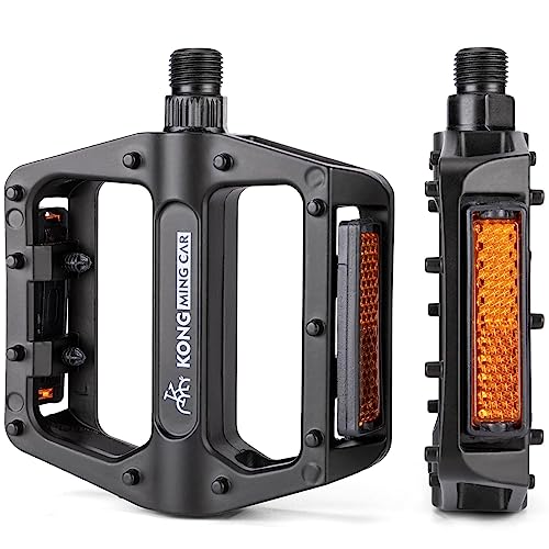 Mountain Bike Pedals 9/16 Inch - Bicycle Flat Pedals with Reflectors - Lightweight Aluminum Alloy Wide Platform Pedals for Mountain Bike, BMX, Road Bike Pedals (Black)