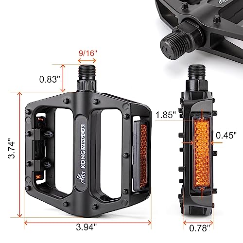 Mountain Bike Pedals 9/16 Inch - Bicycle Flat Pedals with Reflectors - Lightweight Aluminum Alloy Wide Platform Pedals for Mountain Bike, BMX, Road Bike Pedals (Black)