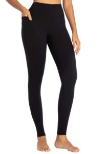 sunzel no front seam workout leggings for women with pockets, high waisted compression yoga pants with tummy control 28" black medium