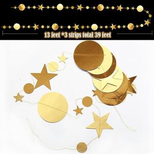 Gold Party Decorations Star Circle Dot Paper, Banner Bunting Streamer Hanging Garland Decorations, Hanging Streamer Backdrop for Birthday Party Decorations Wedding Bachelorette Engagement (QS201)