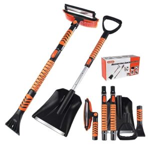 qunlei 42" extendable snow brush,ice scraper, and snow shovel-two poles with foam grip,pivoting brush head-ultimate multi-purpose snow removal tool for cars,trucks,suvs