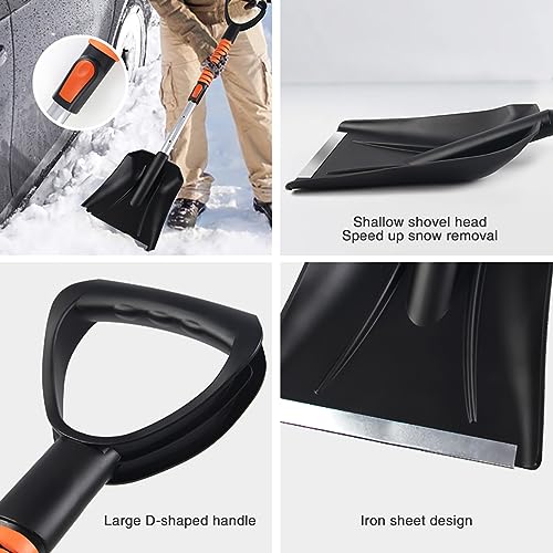 Qunlei 42" Extendable Snow Brush,Ice Scraper, and Snow Shovel-Two Poles with Foam Grip,Pivoting Brush Head-Ultimate Multi-Purpose Snow Removal Tool for Cars,Trucks,SUVs