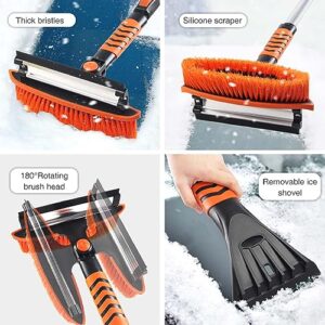 Qunlei 42" Extendable Snow Brush,Ice Scraper, and Snow Shovel-Two Poles with Foam Grip,Pivoting Brush Head-Ultimate Multi-Purpose Snow Removal Tool for Cars,Trucks,SUVs