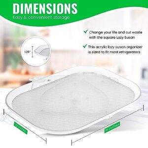 Axiom Creations Space Organizer Tray - Rectangular Rotating Lazy Susan for Refrigerator, Pantry, Kitchen Cabinets - Clear, Zero BPA Turntable Caddy for Bottles, Cans, Food - 16" x 12" x 1.25"