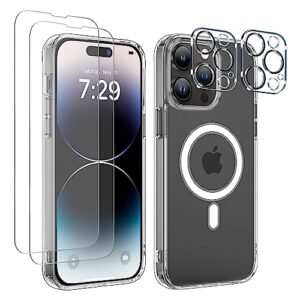 nuspec for iphone 14 pro max case 6.7-inch, [5 in 1 bundle] 1x [clear shockproof slim case] 2x [glass screen protector] 2x [camera lens protector] [anti yellowing] [military-grade drop protection]