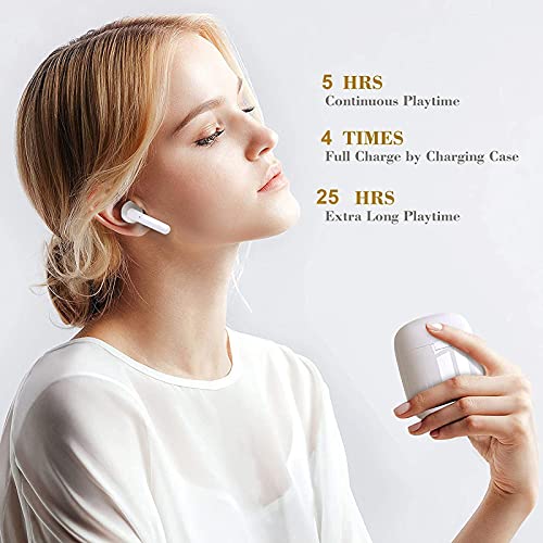 Wireless Earbuds Bluetooth 5.0 Headphones with Charging Case, IPX8 Waterproof, 3D Stereo Air Buds in-Ear Ear Buds Built-in Mic, Open Lid Auto Pairing for Android/Samsung/Apple iPhone - (White)