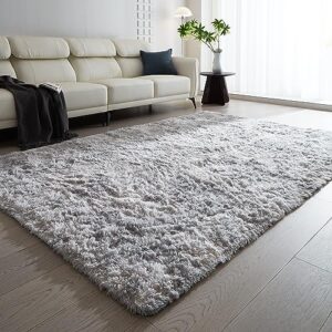 grozoken area rug 5x7 fluffy soft shaggy rug non-slip plush rug for living room, bedroom rug, indoor, kids room, playroom, light grey