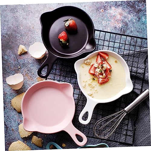 Cabilock Warming Trays Pizza Baking Pan Glass Cake Pan Bread Loaf Pan Ceramic Microwave Plates Snack Plate Ceramic Dish with Handle Ceramic Tableware Bakeware Oven Steak Plate Black Platter