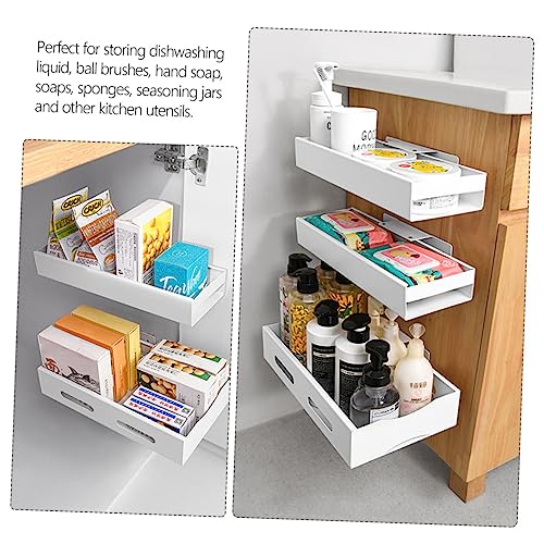 YARNOW Shelf Make up Holder Vessel Sinks Vanity Sink Sliding under Sink Drawer Under Sink Organizer Out Wire Basket Stainless Steel White Slide Out under Sink Rack Telescopic Kitchen Rack