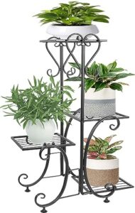 plant stand indoor outdoor metal 4 tier for plants multiple tall corner tiered planter shelf rack iron potted flower pot holder stands for patio, living room, black