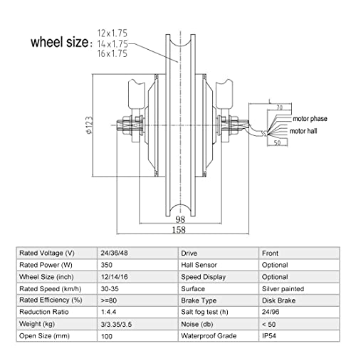 L-faster 36v 350w 14 Inch Rear Drive Hub Brushless Gear Motor Wheel for Electric Bike (24V 350W no tire)