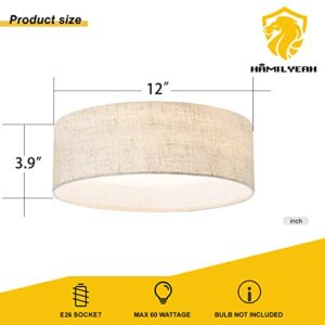 Hamilyeah Semi Flush Mount Ceiling Light with White Fabric Shade, 12 inch LED Light Fixtures Ceiling Mount, Modern LED Ceiling Light for Bedroom, Kitchen, Foyer, Living Room