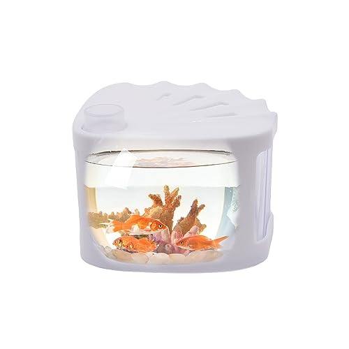 PENCK Small Betta Fish Tank, Acrylic Small Aquarium, Desktop Round Glass Planter Terrarium, Mini Goldfish Tank for Small Shrimp Fish Home Office Decor (White)