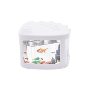PENCK Small Betta Fish Tank, Acrylic Small Aquarium, Desktop Round Glass Planter Terrarium, Mini Goldfish Tank for Small Shrimp Fish Home Office Decor (White)