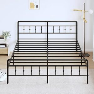 diaoutro 16 inch king bed frame with headboard and footboard, classic metal platform no box spring needed heavy duty victorian style iron-art mattress foundation/under bed storage/noise free