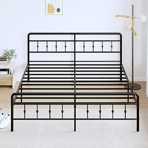 DiaOutro 16 Inch King Bed Frame with Headboard and Footboard, Classic Metal Platform No Box Spring Needed Heavy Duty Victorian Style Iron-Art Mattress Foundation/Under Bed Storage/Noise Free