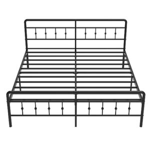 DiaOutro 16 Inch King Bed Frame with Headboard and Footboard, Classic Metal Platform No Box Spring Needed Heavy Duty Victorian Style Iron-Art Mattress Foundation/Under Bed Storage/Noise Free