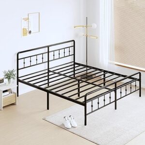 DiaOutro 16 Inch King Bed Frame with Headboard and Footboard, Classic Metal Platform No Box Spring Needed Heavy Duty Victorian Style Iron-Art Mattress Foundation/Under Bed Storage/Noise Free