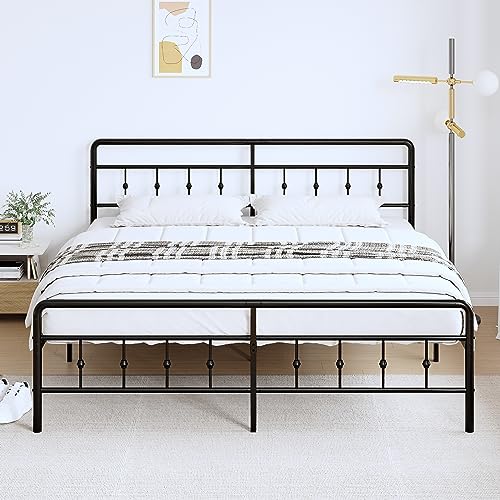 DiaOutro 16 Inch King Bed Frame with Headboard and Footboard, Classic Metal Platform No Box Spring Needed Heavy Duty Victorian Style Iron-Art Mattress Foundation/Under Bed Storage/Noise Free