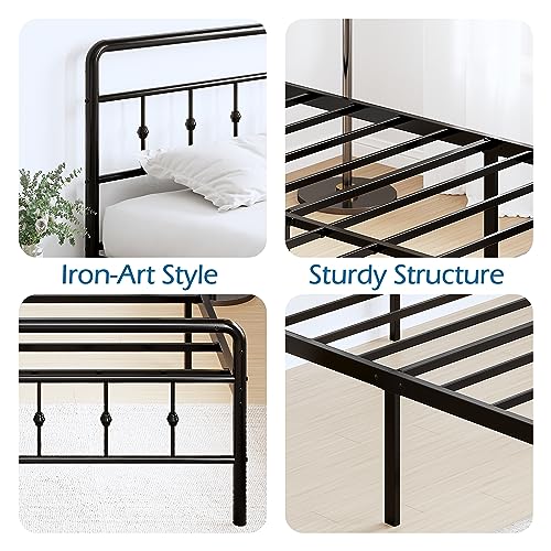 DiaOutro 16 Inch King Bed Frame with Headboard and Footboard, Classic Metal Platform No Box Spring Needed Heavy Duty Victorian Style Iron-Art Mattress Foundation/Under Bed Storage/Noise Free