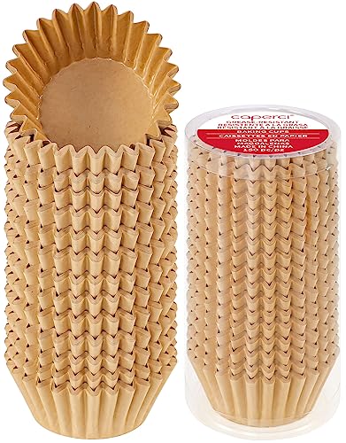 Caperci Grease-Resistant Standard Natural Cupcake Liners 150 Counts - Heavy Duty Paper Muffin Baking Cups, Odorless, No Muffin Pan Needed, Easily Peels (Natural)