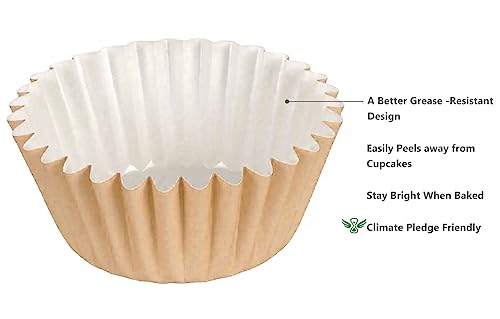 Caperci Grease-Resistant Standard Natural Cupcake Liners 150 Counts - Heavy Duty Paper Muffin Baking Cups, Odorless, No Muffin Pan Needed, Easily Peels (Natural)