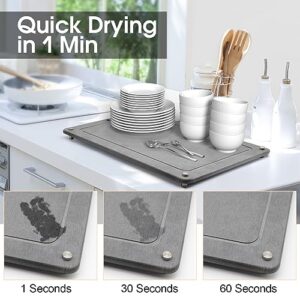 Water Absorbing Stone Dish Drying Mats for Kitchen Counter, Quick Dry Diatomaceous Earth Sink Tray Mat for Dish Bottles Cups, Bathrooms Multi-Room Use