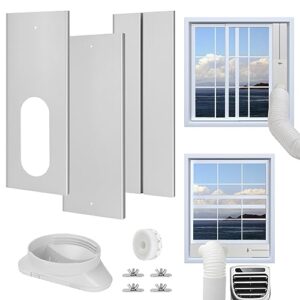 portable air conditioner window vent kit with coupler, adjustable vertical or horizontal window sliding seal plates for ac unit, suitable for 5.9 inches exhaust hose