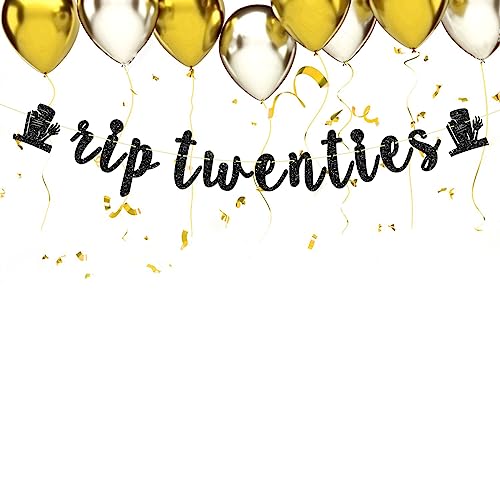 Rip Twenties Banner, Happy 30th Birthday Party Supplies, Funeral Themed 30th Birthday Party Banner, Death to My Twenties Party Decorations, Black Glitter