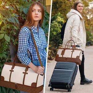 ETRONIK Weekender Overnight Bag for Women, Large Travel Duffle Bag with Shoe Compartment & Wet Pocket, Carry On Tote Bag Gym Duffel Bag with Toiletry Bag, Bag for Hospital 4 Pcs Set, Beige-Brown