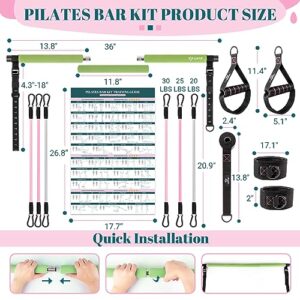 COFOF Pilates Bar Kit with Resistance Bands, Multifunctional Yoga Heavy-Duty Metal Adjustment Buckle, Portable Home Gym for Women Full Body Workouts(20-150LBS)-Forest