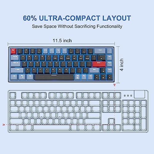 MageGee 60% Mechanical Gaming Keyboard, 68 Keys Hot-Swappable Compact Blue LED Backlit Gaming Keyboard, SKY68 Wired Ergonomic Mini Office Keyboard for Windows PC Gamer (Red Switch, Blue & Black)
