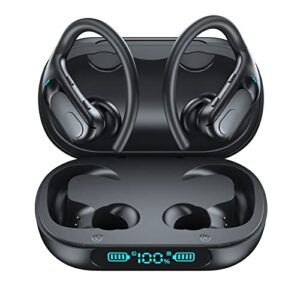wireless earbuds bluetooth 5.3 headphones 120hrs playtime wireless charging sports earphones with led power display ipx7 waterproof over-ear buds with earhooks stereo bass headset for workout running
