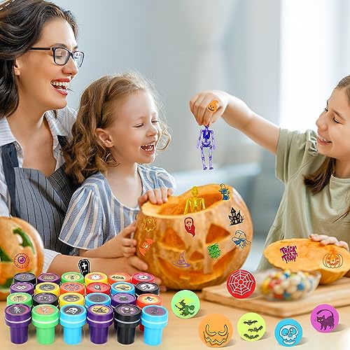 96pcs Halloween Party Favors for Kids, Halloween Party Goodies Bags Toys with Stretchy Skeletons Stamps Glowing Bouncy Balls and LED Flash Rings, Halloween Prizes for Trick or Treat School Classroom Rewards for Kids Boys Girls