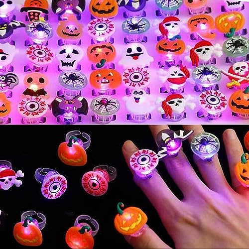 96pcs Halloween Party Favors for Kids, Halloween Party Goodies Bags Toys with Stretchy Skeletons Stamps Glowing Bouncy Balls and LED Flash Rings, Halloween Prizes for Trick or Treat School Classroom Rewards for Kids Boys Girls