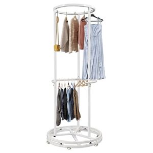 amsxnoo floor-standing rotating coat rack, portable double layer round storage garment rack, clothing display stand hanging apparels shelf for bedrooms boutiques retail commercial
