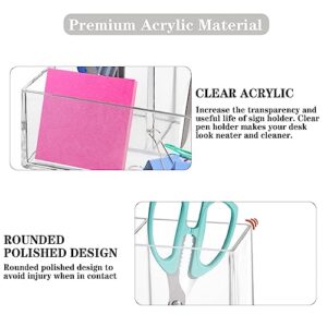 Zbtezna Pen Holder, Clear Acrylic Makeup Brush Holder, Pencil Holder for Desk with Sticky Notes Holder and 3 Compartments, Pencil Organizer for Pen, Art Supply, Makeup Brush(Clear)