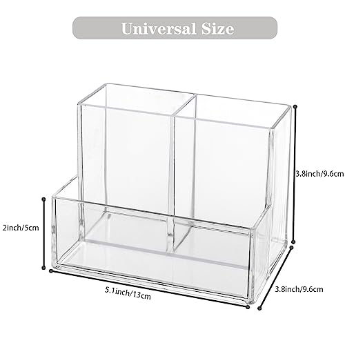 Zbtezna Pen Holder, Clear Acrylic Makeup Brush Holder, Pencil Holder for Desk with Sticky Notes Holder and 3 Compartments, Pencil Organizer for Pen, Art Supply, Makeup Brush(Clear)