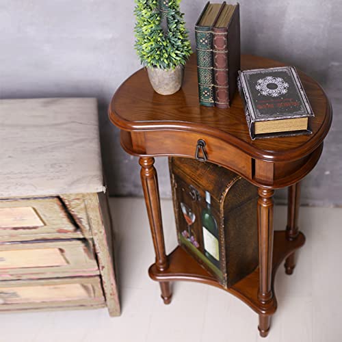 Coffee Table Solid Wood Side Table, 2-Tier End Table with Storage Shelf and Drawer, Narrow Nightstand Bedside Table for Small Spaces, Bedroom, Living Room, Entryway, Farmhouse Sofa Side End Table