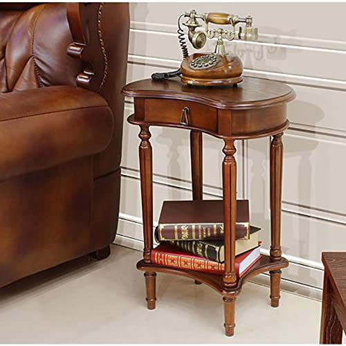 Coffee Table Solid Wood Side Table, 2-Tier End Table with Storage Shelf and Drawer, Narrow Nightstand Bedside Table for Small Spaces, Bedroom, Living Room, Entryway, Farmhouse Sofa Side End Table