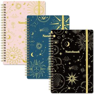 tersus spiral notebook - 3 pack a5 lined journal notebook, journals for women, 6.3" x 8.3", 160 pages, college ruled spiral notebook with back pocket, elastic closure for office, school & home
