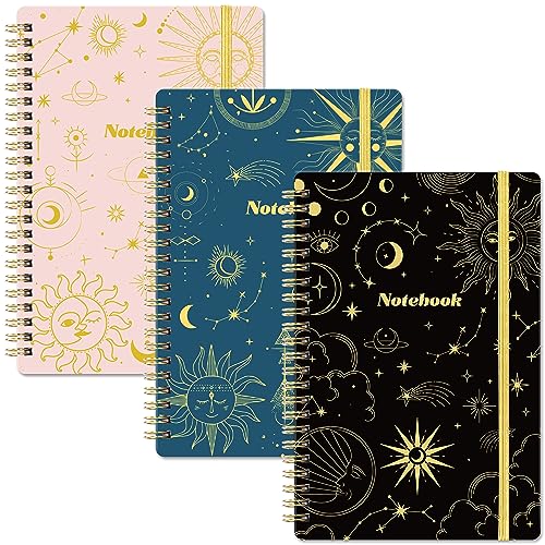 Tersus Spiral Notebook - 3 Pack A5 Lined Journal Notebook, Journals for Women, 6.3" x 8.3", 160 Pages, College Ruled Spiral Notebook with Back Pocket, Elastic Closure for Office, School & Home