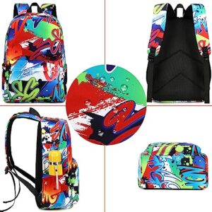 Bluboon School Backpack for Boys Teens Bookbag Travel Daypack Kids Girls Lunch Bag Pencil Case (Doodle-3pcs)