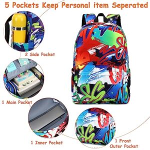 Bluboon School Backpack for Boys Teens Bookbag Travel Daypack Kids Girls Lunch Bag Pencil Case (Doodle-3pcs)