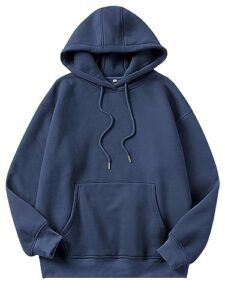 anrabess women's oversized hoodies long sleeve fleece sweatshirts solid casual hooded pullover kangaroo pockets loose lightweight fall tops y2k clothes a1072dianlan-s navy blue
