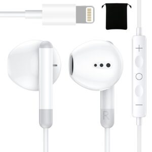 oceovc iphone wired earbuds with lighting connector [no bluetooth required/mfi certified] built-in microphone & volume control earphones- iphone headphones compatible with iphone 14/13/12/se/11/x/xs
